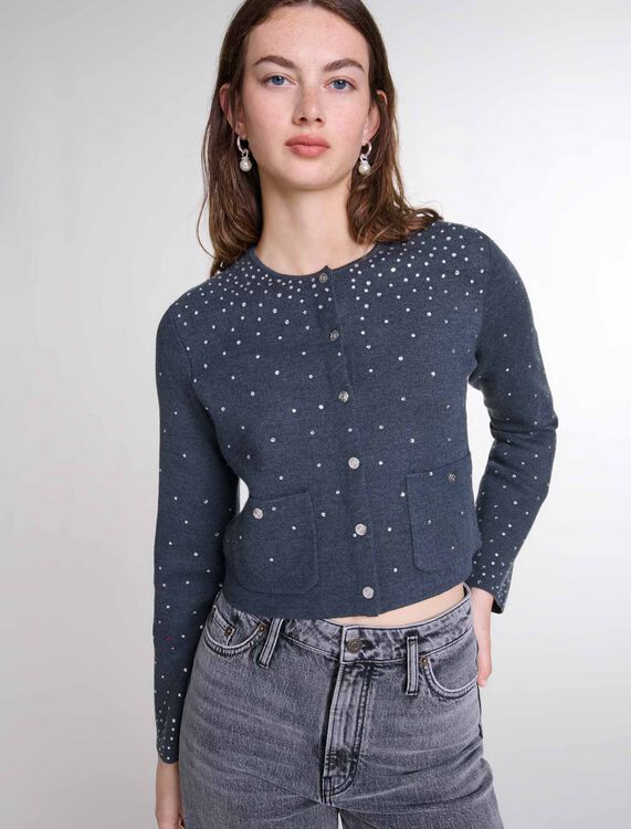 Knitted jumper with rhinestones - Sweaters & Cardigans - MAJE