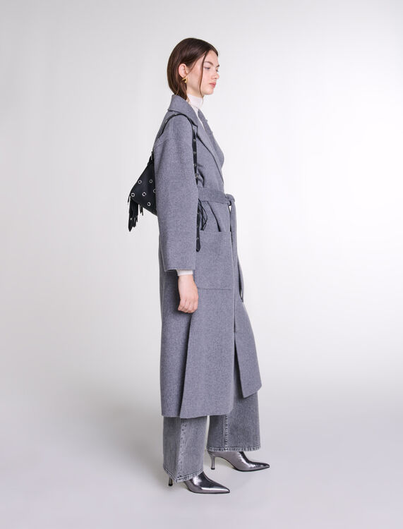 Long double-faced coat with belt -  - MAJE