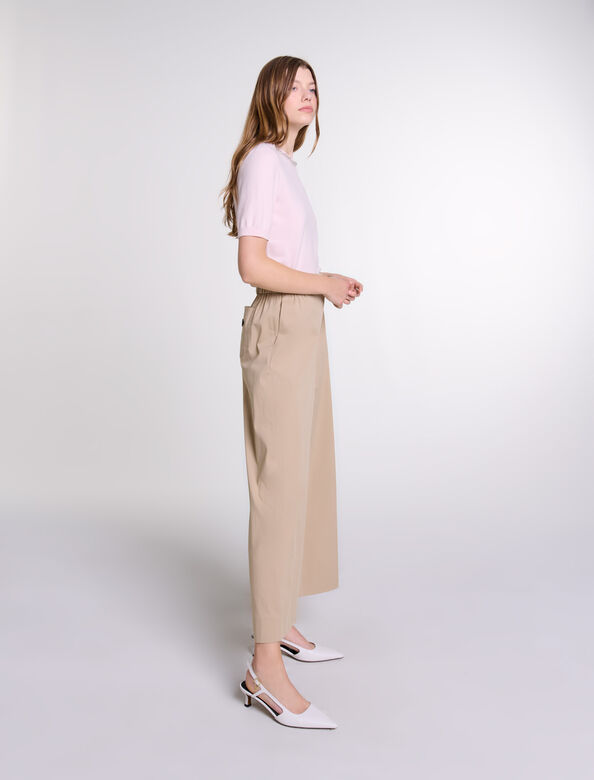 Wide-leg cotton trousers : Trousers & Jeans color Beige light