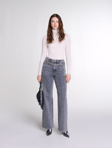 Wide-leg jeans with chain-link belt : Trousers & Jeans color Grey