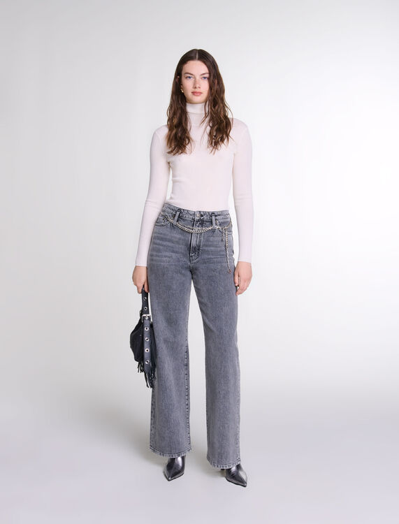 Wide-leg jeans with chain-link belt -  - MAJE