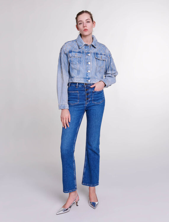 Denim jacket with rhinestones -  - MAJE