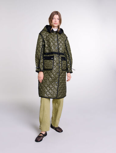 Contrast quilted puffer jacket : Coats color Khaki