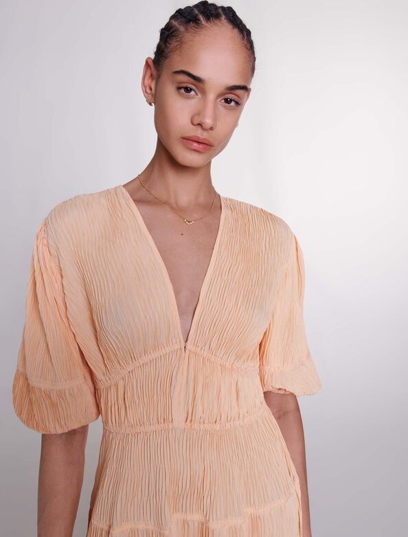 Pleated maxi dress : Dresses color Pale orange