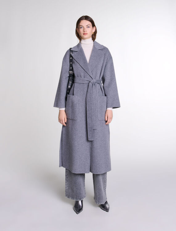 Long double-faced coat with belt - Coats - MAJE