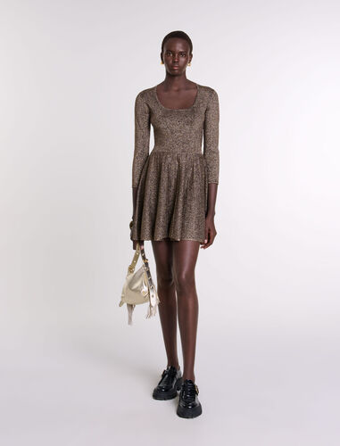 Shiny knit short dress : Dresses color Gold