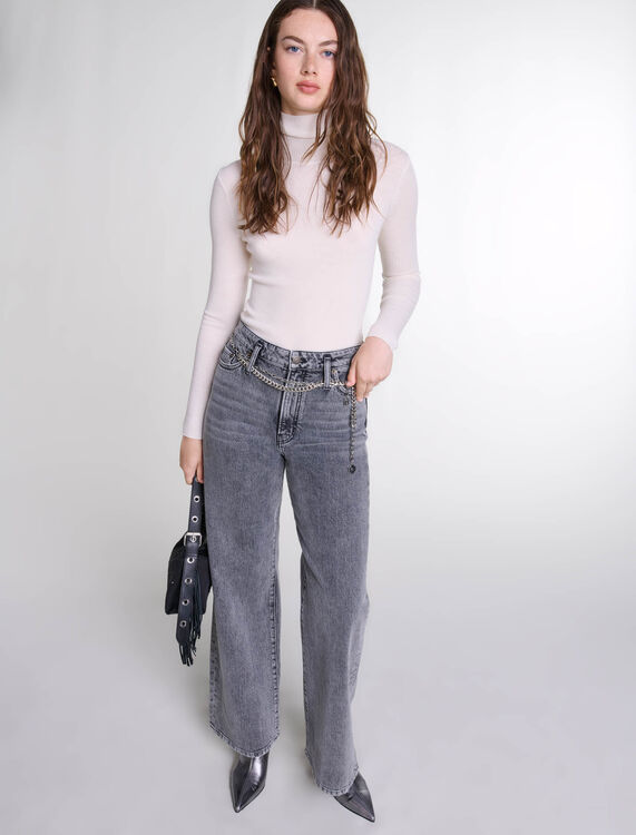 Wide-leg jeans with chain-link belt - Trousers & Jeans - MAJE