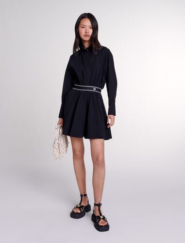 Short elasticated shirt dress : Dresses color Black