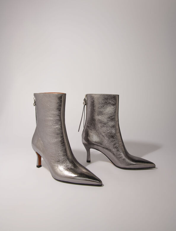 Metallic pointed-toe boots : Booties & Boots color Light gun metal