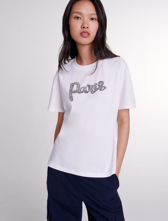 Paris rhinestone T-shirt -  - MAJE