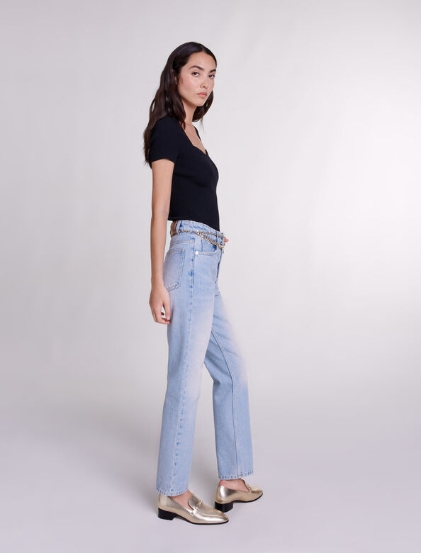 Straight jeans with jewellery belt : Pants & Jeans color Blue