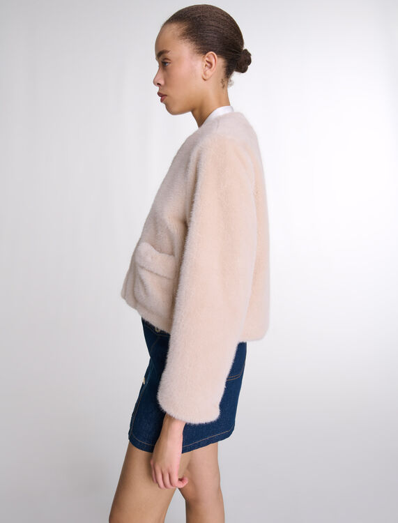 Cropped faux fur jacket -  - MAJE