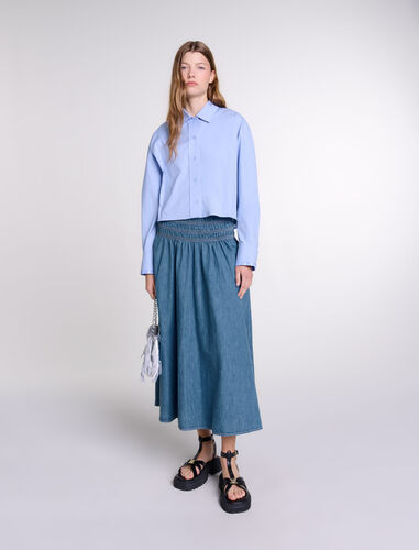 Smocked denim skirt : Skirts & Shorts color blue jean