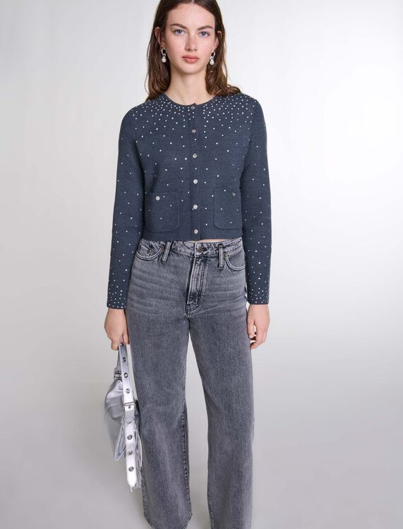 Knitted jumper with rhinestones - Sweaters & Cardigans - MAJE