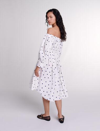 Shirt dress with bardot neckline : Dresses color Navy and white dots