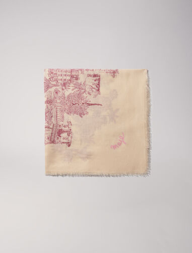 Patterned cashmere blend scarf : Scarves and shawls color Pink toile de jouy