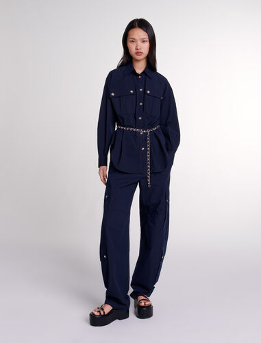 Belted long shirt : Shirts color Navy