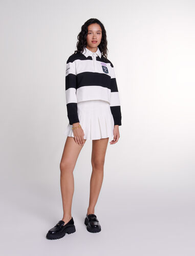 Striped and embroidered polo shirt : Shirts color Black / White