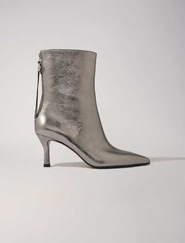 Metallic pointed-toe boots : Booties & Boots color Light gun metal