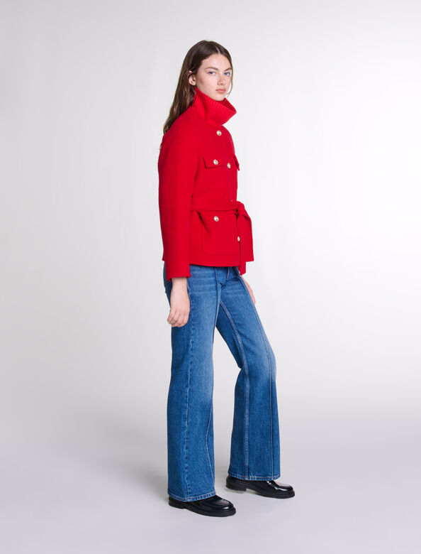 Belted double-faced jacket : Coats color Red