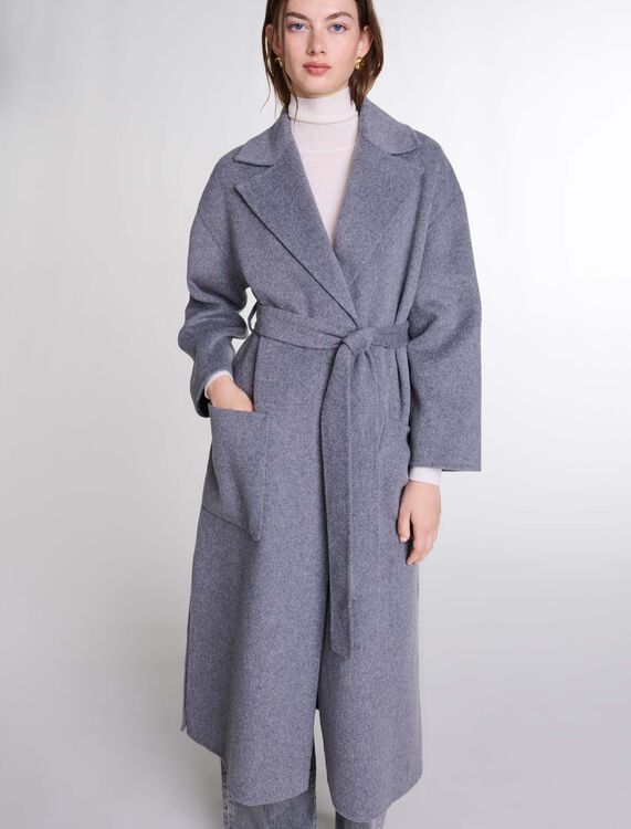 Long double-faced coat with belt - Coats - MAJE