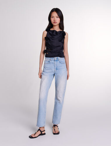 Satin-effect draped top : Tops color Black