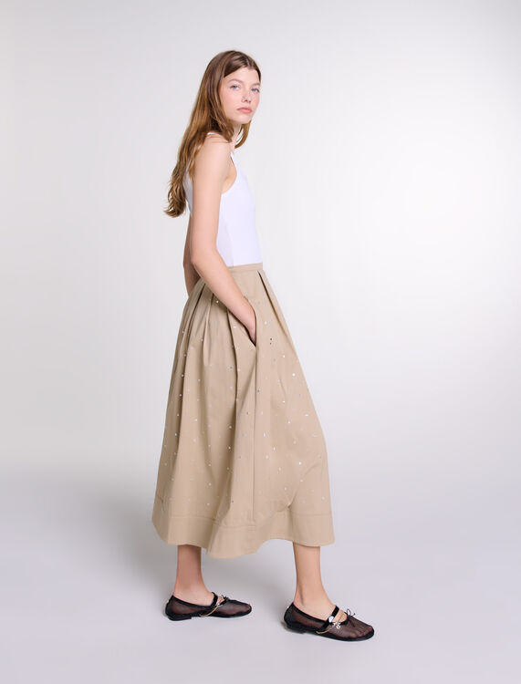 Long studded cotton skirt -  - MAJE