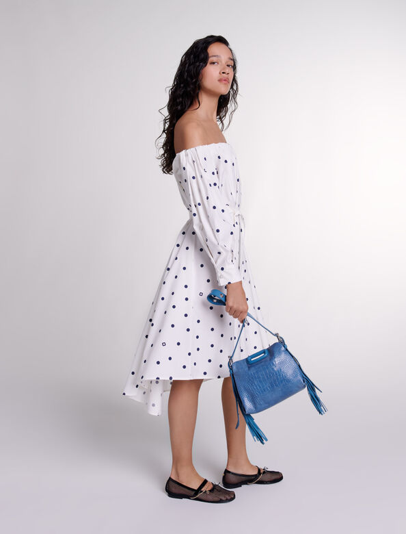 Shirt dress with bardot neckline : Dresses color Navy and white dots