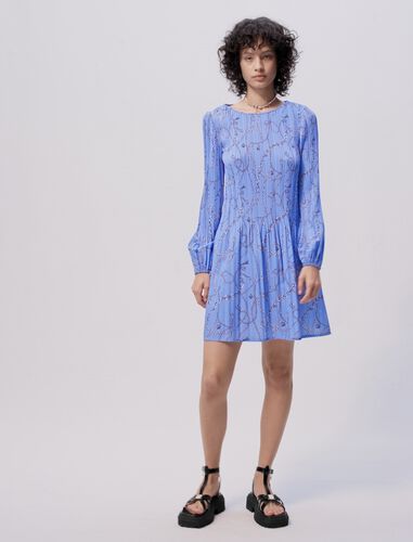 Patterned pleated dress : Dresses color Blue chain print