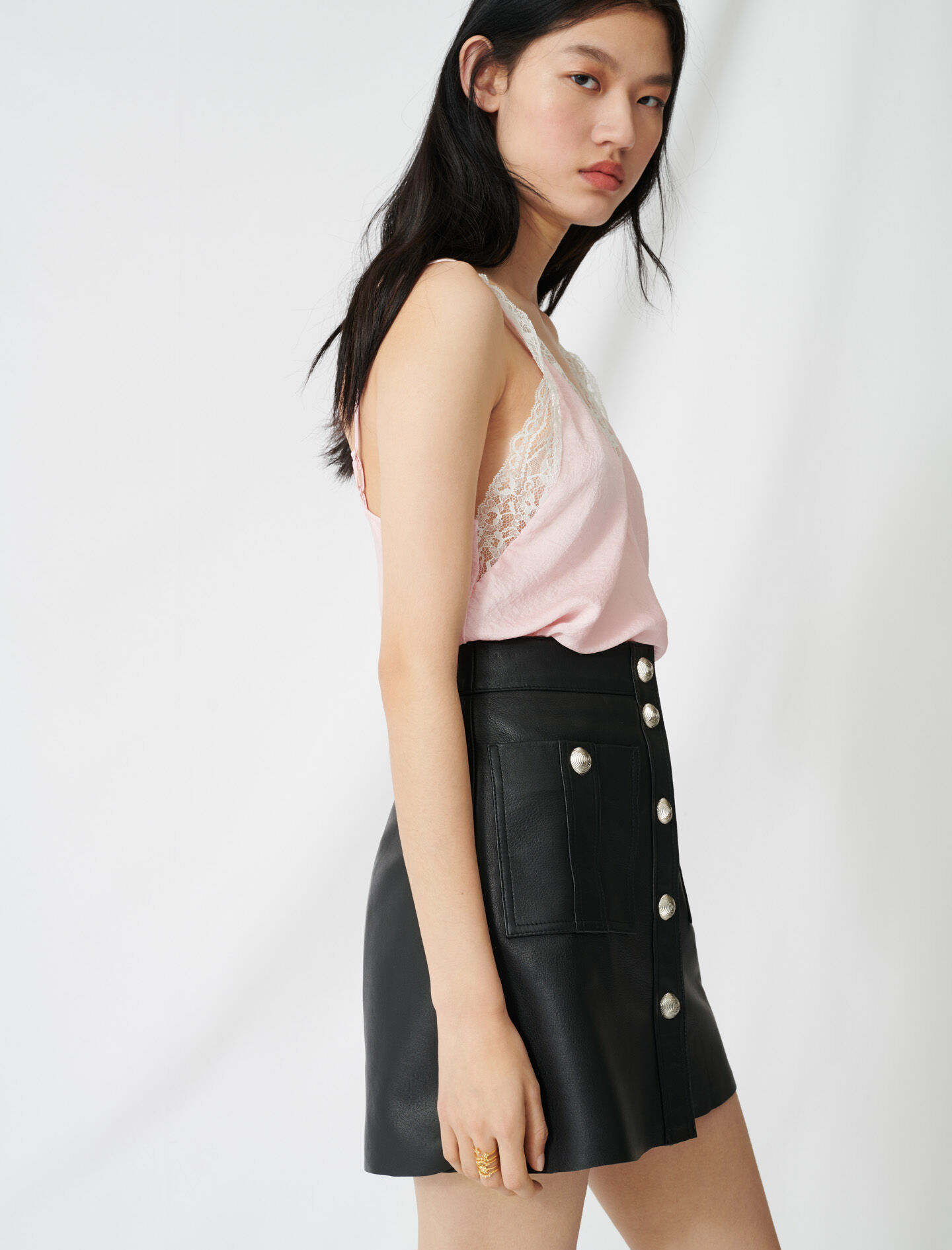 leather skirt with buttons