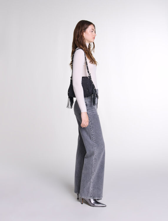 Wide-leg jeans with chain-link belt -  - MAJE