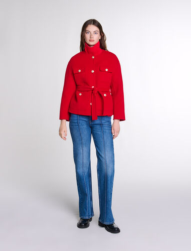 Belted double-faced jacket : Coats color Ecru