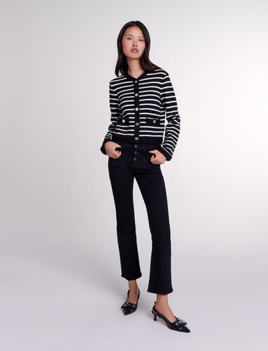 Striped cardigan : Sweaters & Cardigans color Black/Ecru