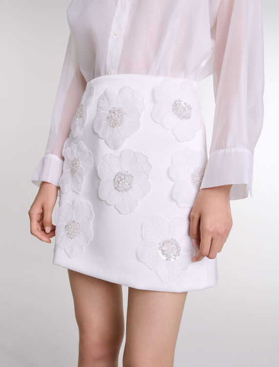 Beaded satin floral skirt - Skirts & Shorts - MAJE