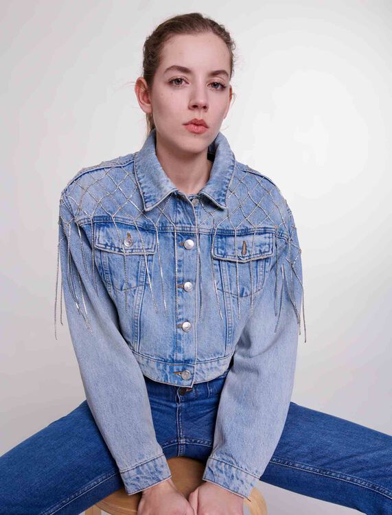 Denim jacket with rhinestones -  - MAJE