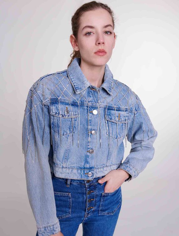 Denim jacket with rhinestones -  - MAJE