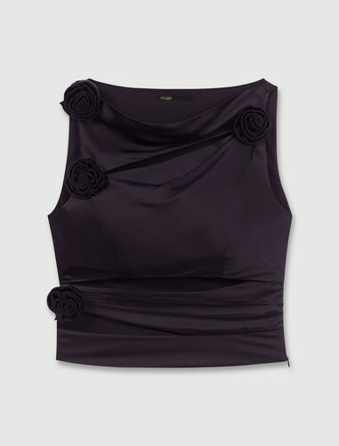 Satin-effect draped top : Tops color Black