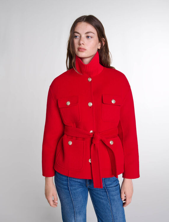 Belted double-faced jacket - Coats - MAJE