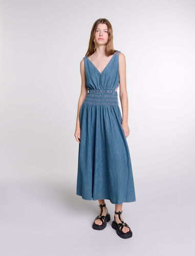 Cutaway denim maxi dress : Dresses color blue jean