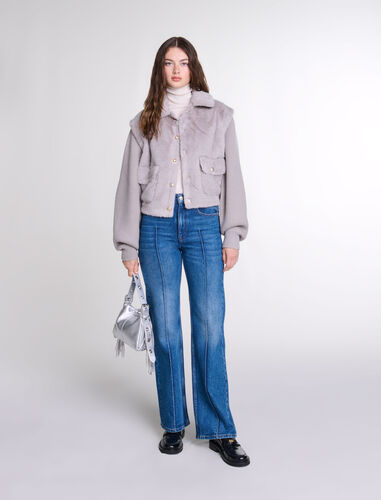 Dual-material faux fur jacket : Blazers & Jackets color Grey