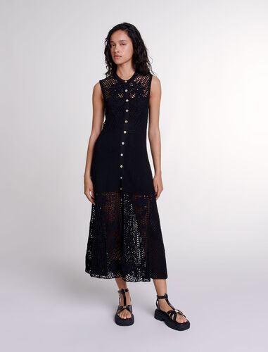 Crochet-knit maxi dress : Dresses color Black