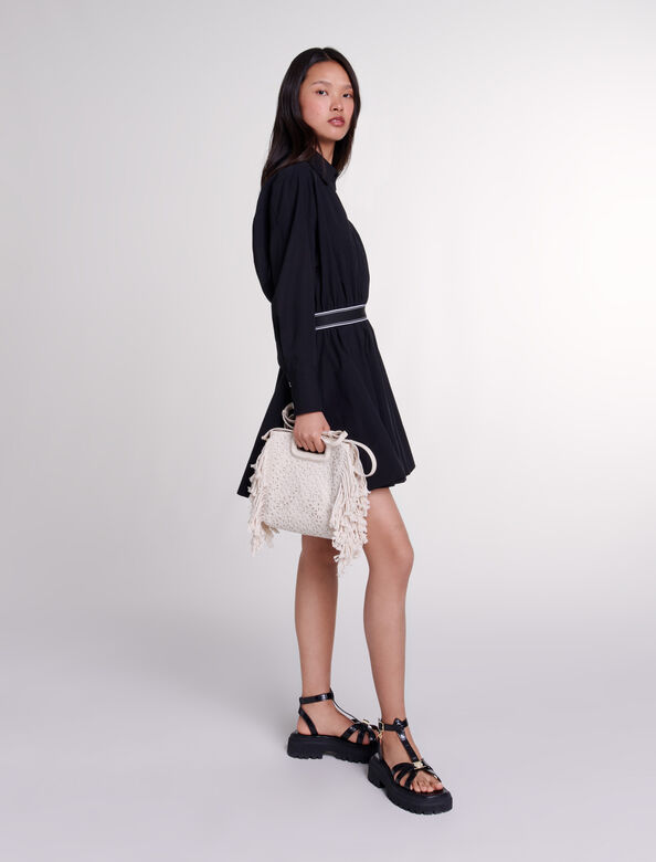 Short elasticated shirt dress : Dresses color Black