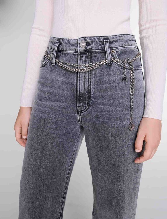 Wide-leg jeans with chain-link belt - Trousers & Jeans - MAJE