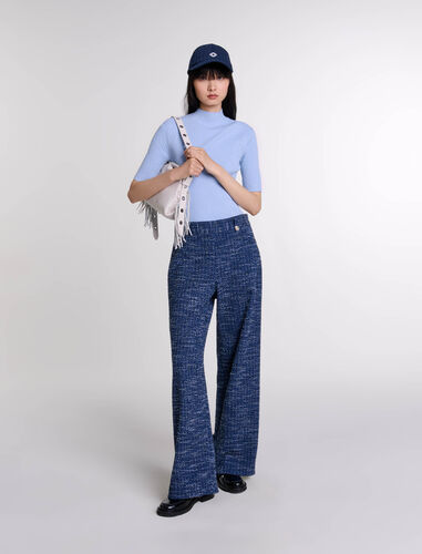 Wide-leg tweed trousers : Trousers & Jeans color Blue