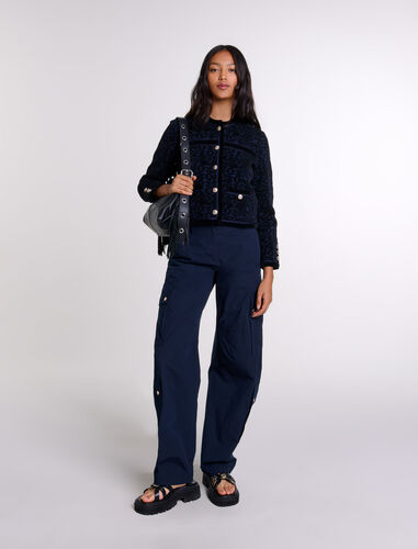 Velvet knit cardigan : Sweaters & Cardigans color Black/Navy