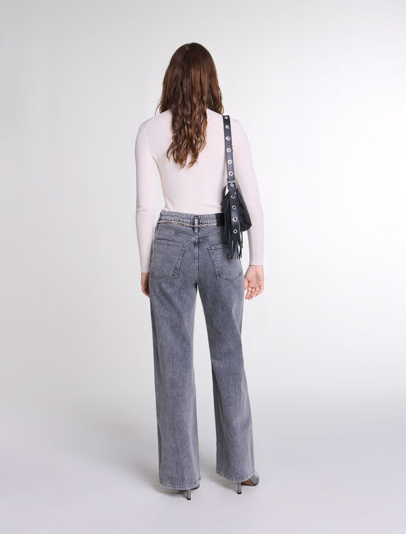 Wide-leg jeans with chain-link belt -  - MAJE