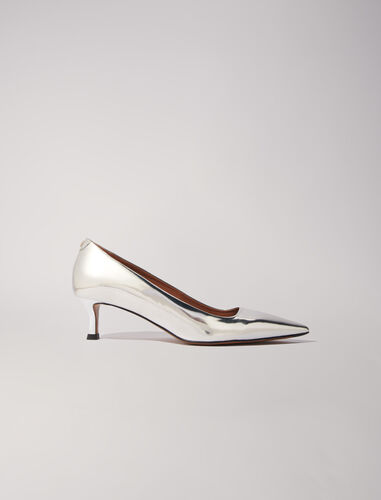 Pointed mirrored leather pumps : Other accessories color Silver