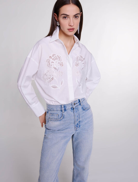 Crochet poplin shirt - Spring-Summer Collection - MAJE