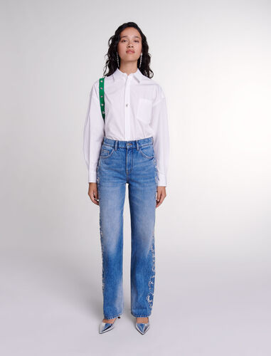 Embroidered jeans : Trousers & Jeans color Blue