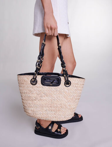 Woven raffia basket bag : Shoulder bags color Camel